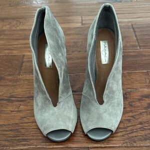 Halogen Grey Suede Peep Toe Booties